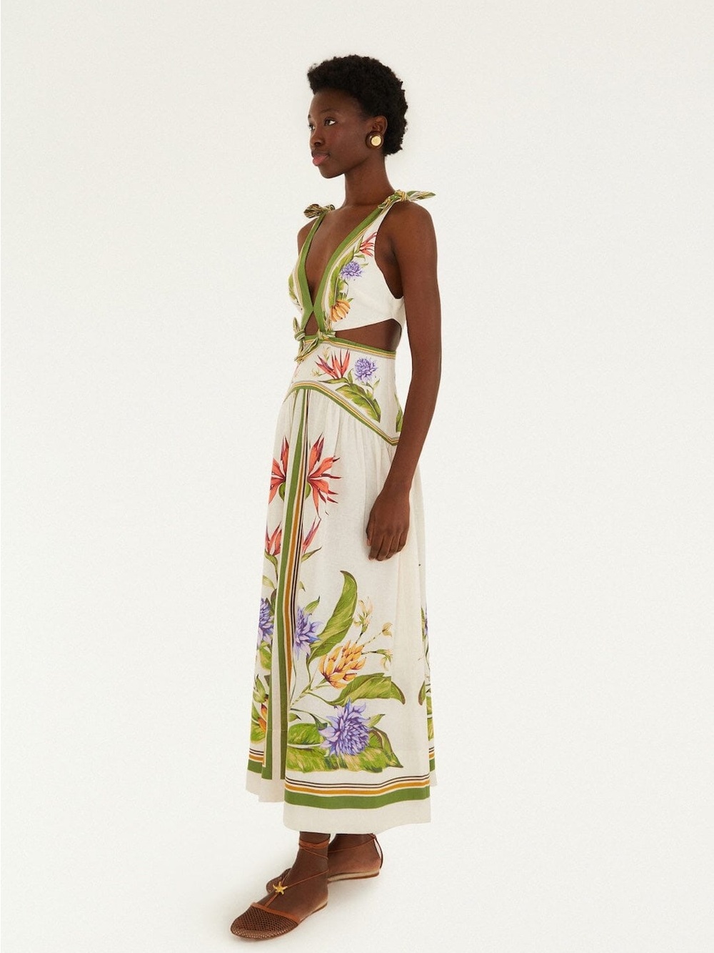 NWT FARM Rio Sand Tropical Scarf Cutout Linen Maxi Dress Sizes M/L - Picture 10 of 12